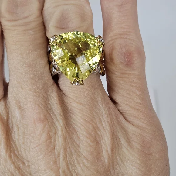 Genuine Ouro Verde Quartz Palladium Sterling Silver & 18k Ring Sz 7! - Picture 6 of 8